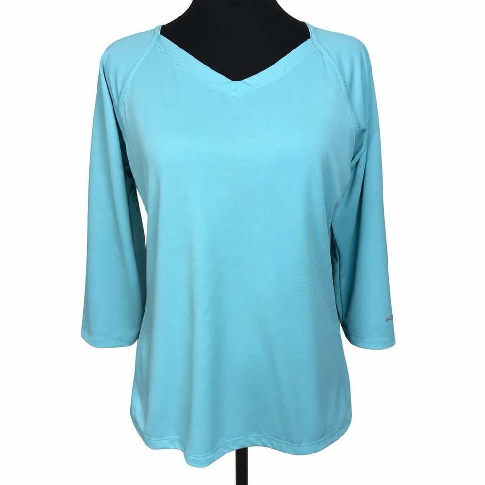 Columbia PFG Omni-Shade Women’s M Aqua Blue 3/4 Sleeve V-Neck Performance Shirt